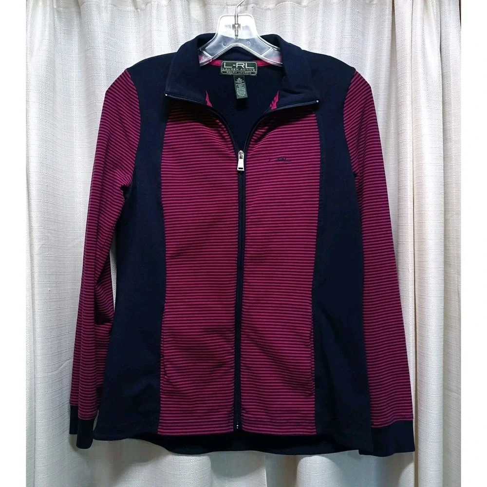 Lauren Active Ralph Lauren Women's Size M Navy Purple Striped‎ Full Zip Jacket